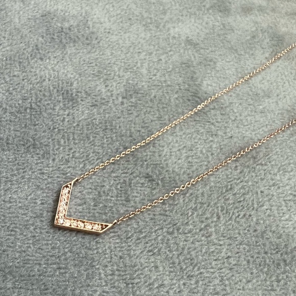 Delicate Rose Gold and Diamond Chevron Necklace - Picture 3 of 7